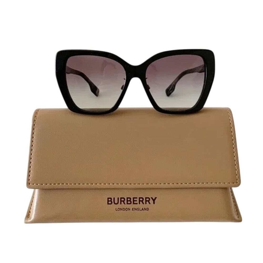 New Authentic Burberry Tasmin Black Sunglasses Italy BE4366 55-16-140 Grey Len